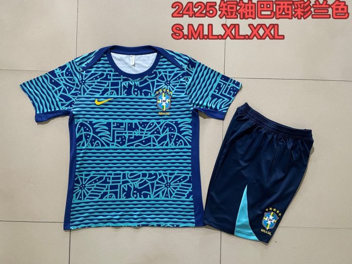 Brazil 24/25 Short Sleeve Color Splash Print T-Shirt with 5-Point Shorts - 图片 9