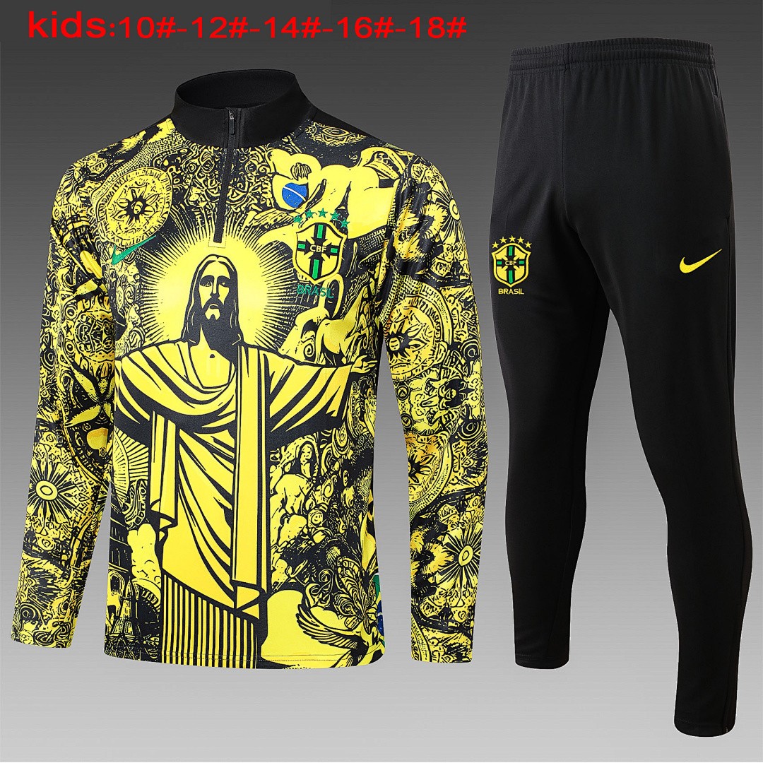 Brazil 24/25 Yellow Splatter Half-Zip Jacket Kids