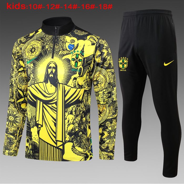 Brazil 24/25 Yellow Splatter Half-Zip Jacket Kids - 图片 2