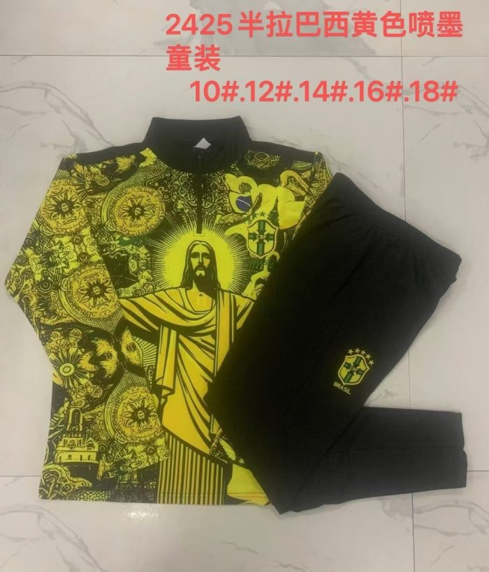 Brazil 24/25 Yellow Splatter Half-Zip Jacket Kids - 图片 3