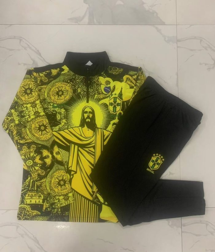 Brazil 24/25 Yellow Splatter Half-Zip Jacket Kids - 图片 4