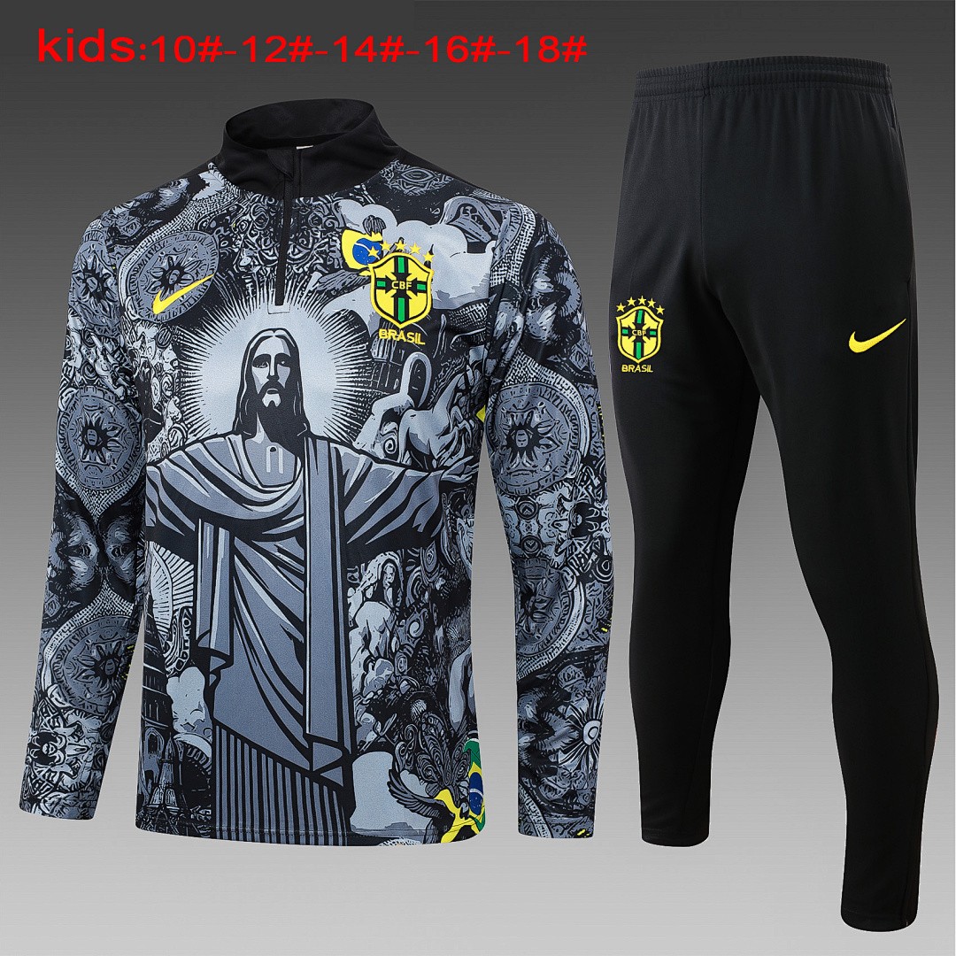 JER-8623_1 Brazil 24/25 Black Splatter Kids' Half-Zip Jacket - 图片 1