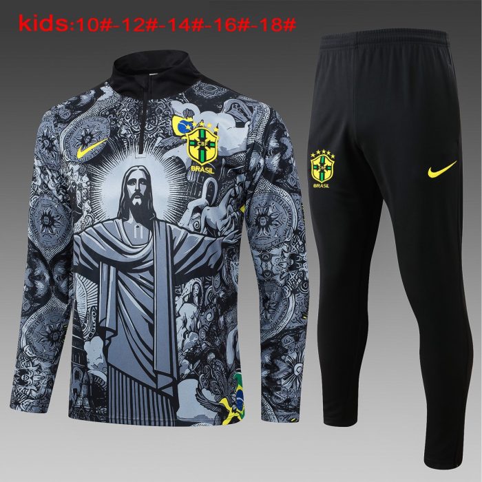 Brazil 24/25 Black Splatter Kids' Half-Zip Jacket - 图片 2