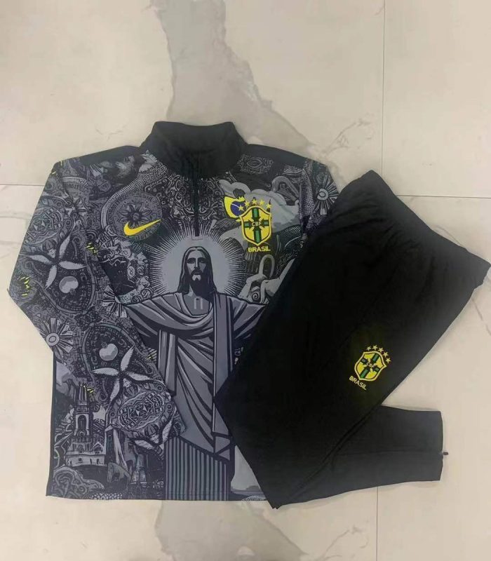 Brazil 24/25 Black Splatter Kids' Half-Zip Jacket - 图片 3