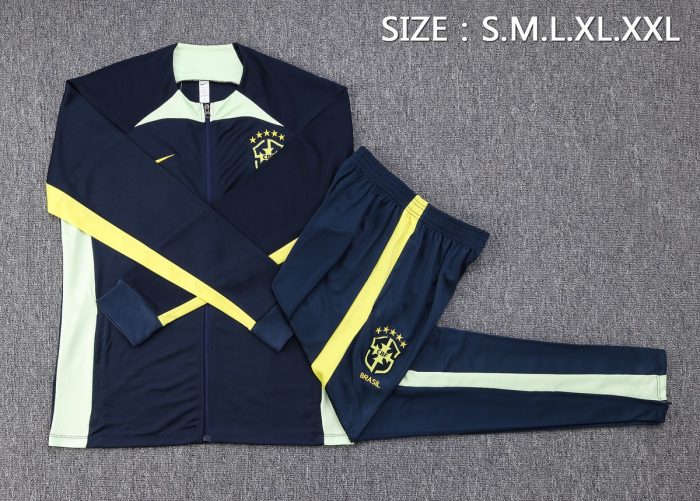 Brazil 22/23 Long Zip Jacket Navy Blue with Yellow Collar - 图片 2