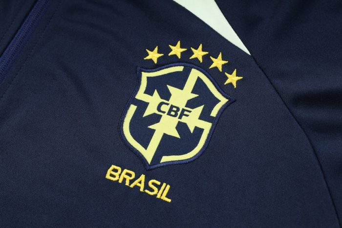 Brazil 22/23 Long Zip Jacket Navy Blue with Yellow Collar - 图片 4