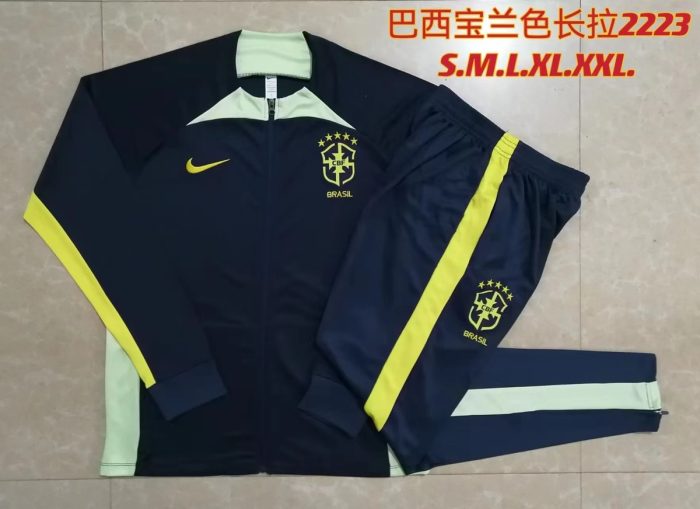 Brazil 22/23 Long Zip Jacket Navy Blue with Yellow Collar - 图片 9