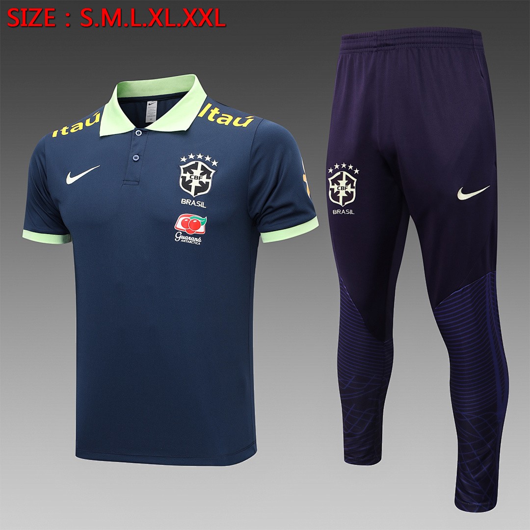 JER-8630_1 Brazil 23/24 Polo Blue (Green Collar) - 图片 1