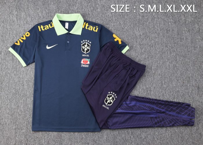 Brazil 23/24 Polo Blue (Green Collar) - 图片 2