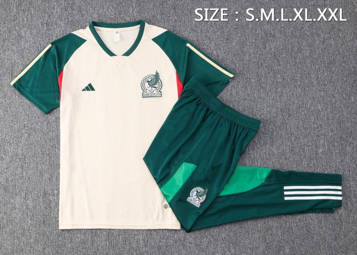 Mexico 2022-2023 Apricot Short Sleeve Training Suit (with Pants) - 图片 2