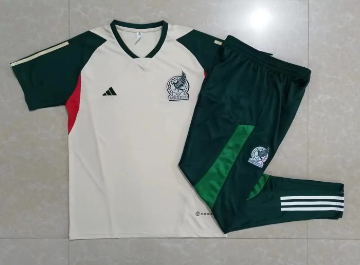 Mexico 2022-2023 Apricot Short Sleeve Training Suit (with Pants) - 图片 9