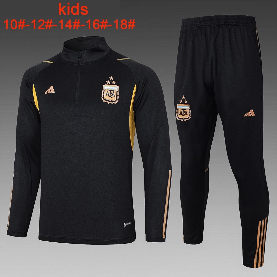 Argentina 23-24 Black Kids' Half-Zip Jacket