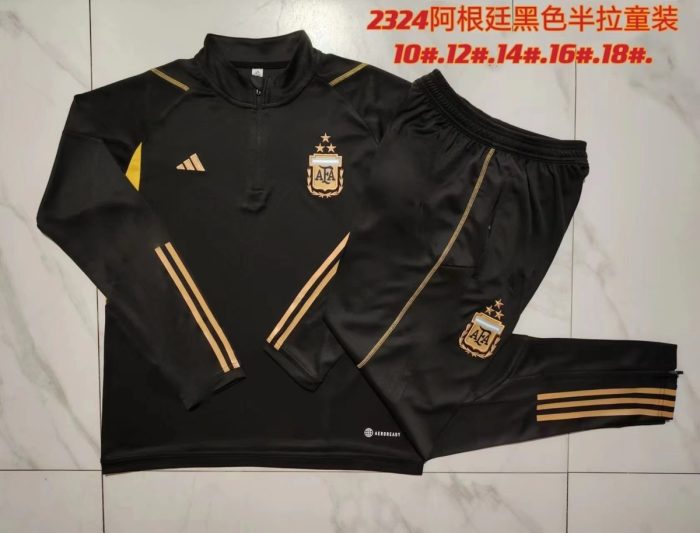 Argentina 23-24 Black Kids' Half-Zip Jacket - 图片 3