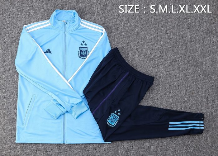 Argentina 2022-23 Light Blue (Three Stars) Long Zip Jacket - 图片 2