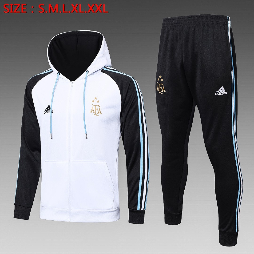 Argentina 2022-23 White (Three Stars) Long Zip Jacket with Hood