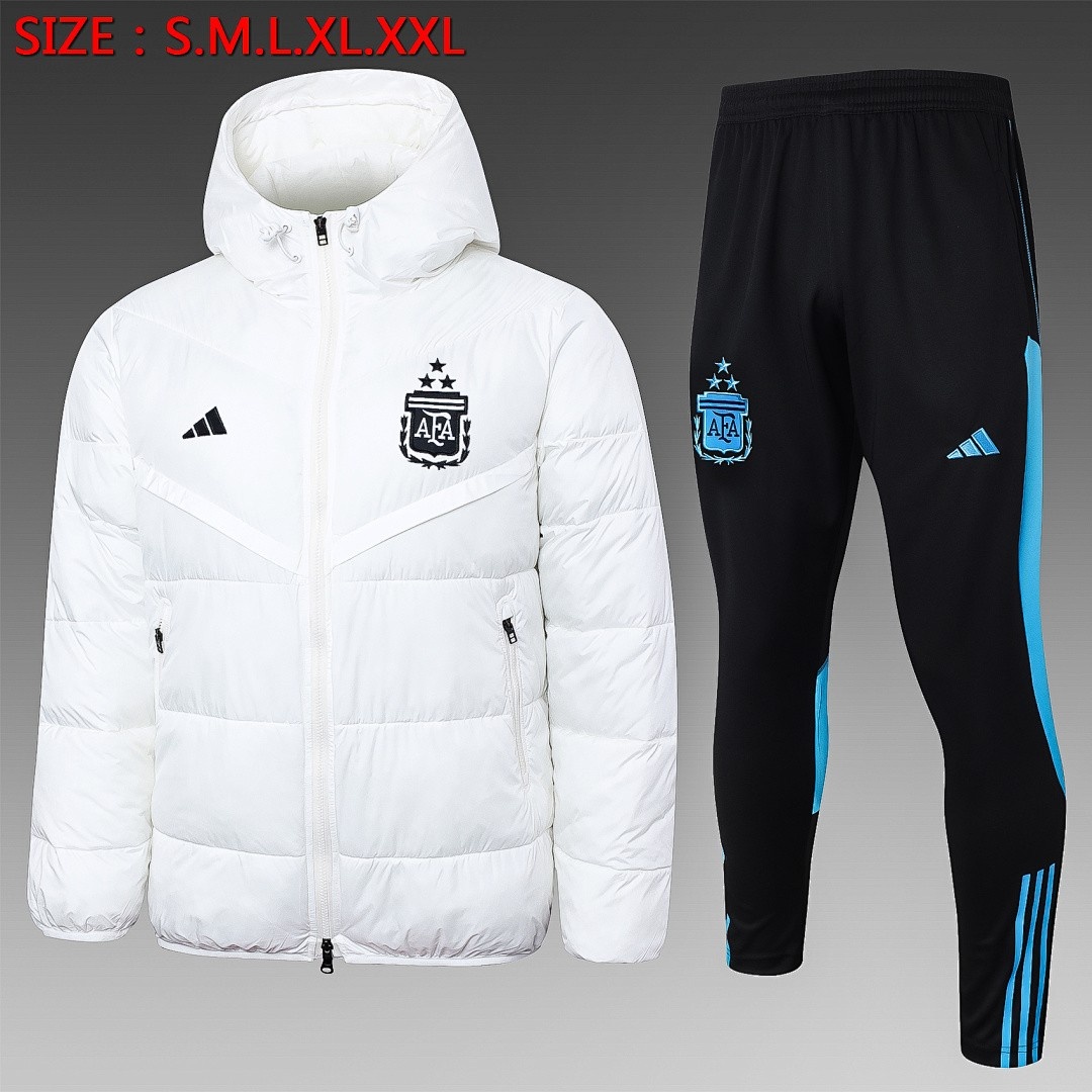 Argentina 23-24 White Padded Jacket (Black Logo)
