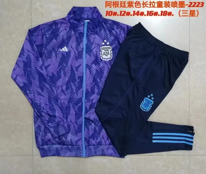 Argentina 2022/23 Full Print Purple Kids Kit (Three Stars) - 图片 3