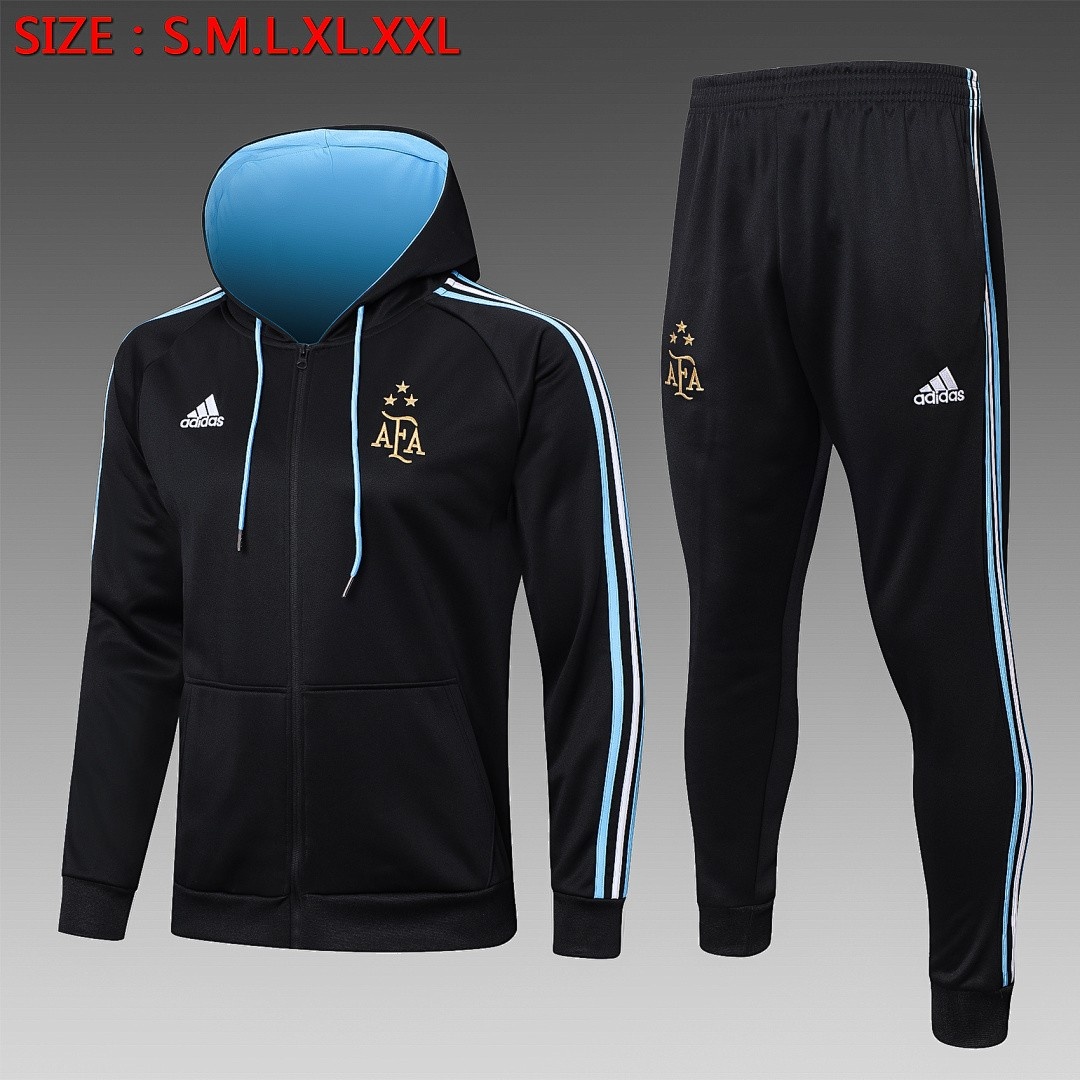 Argentina 2022/23 Black Long Zip Jacket with Hood (Three Stars)