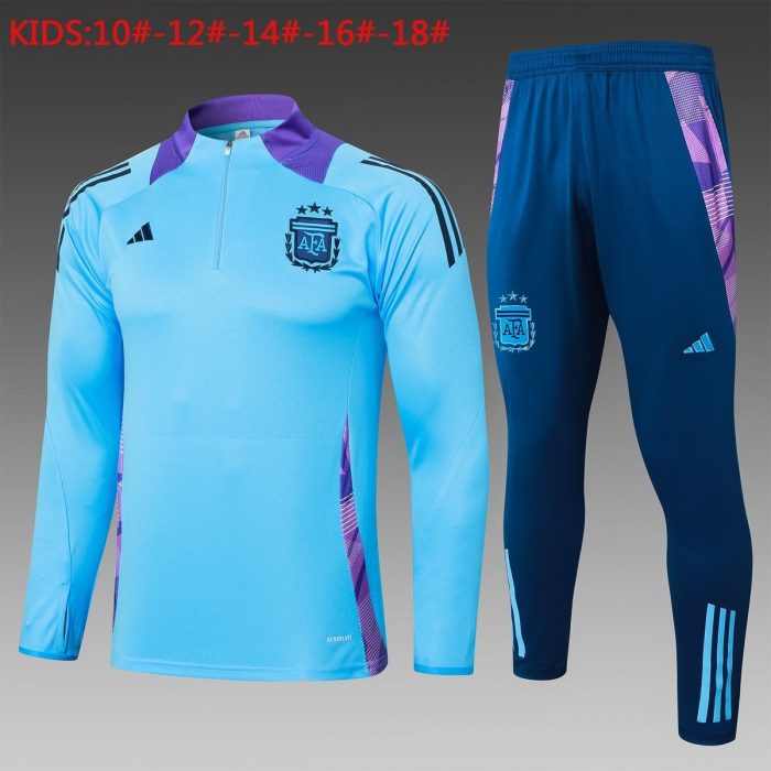 Argentina 24-25 Light Blue Kids Semi-Zip Jacket - 图片 2