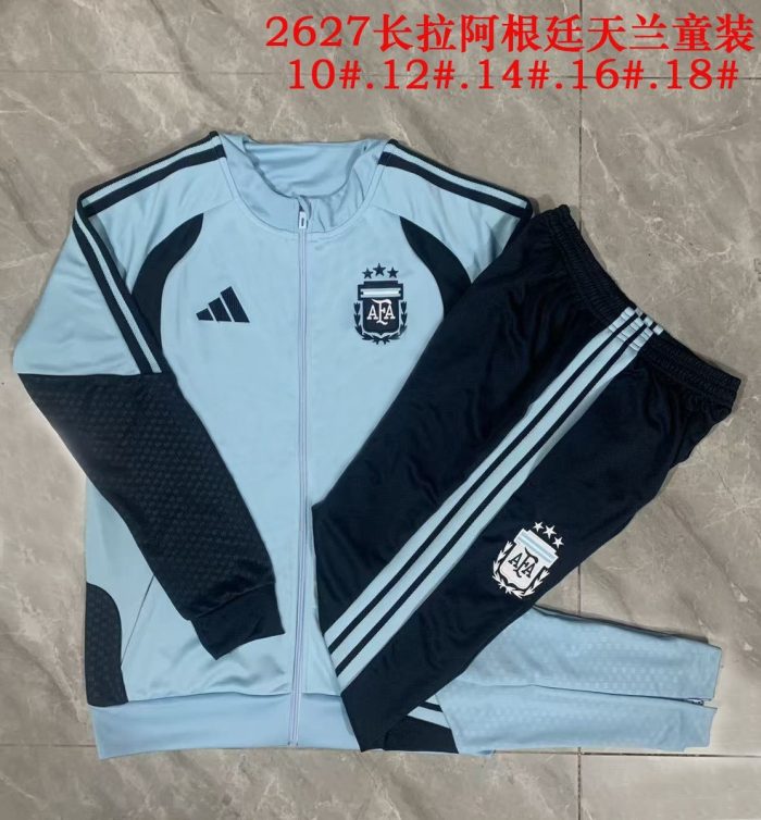 Argentina Sky Blue Children's Long Zipper Jacket - 图片 3