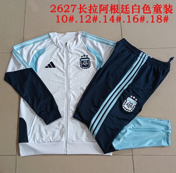 Argentina White Kids' Long Zipper Jacket - 图片 3