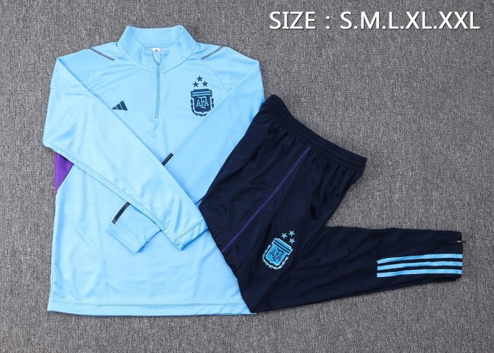 Argentina 2022-23 Light Blue (Three Stars) Half-Zip Jacket - 图片 2
