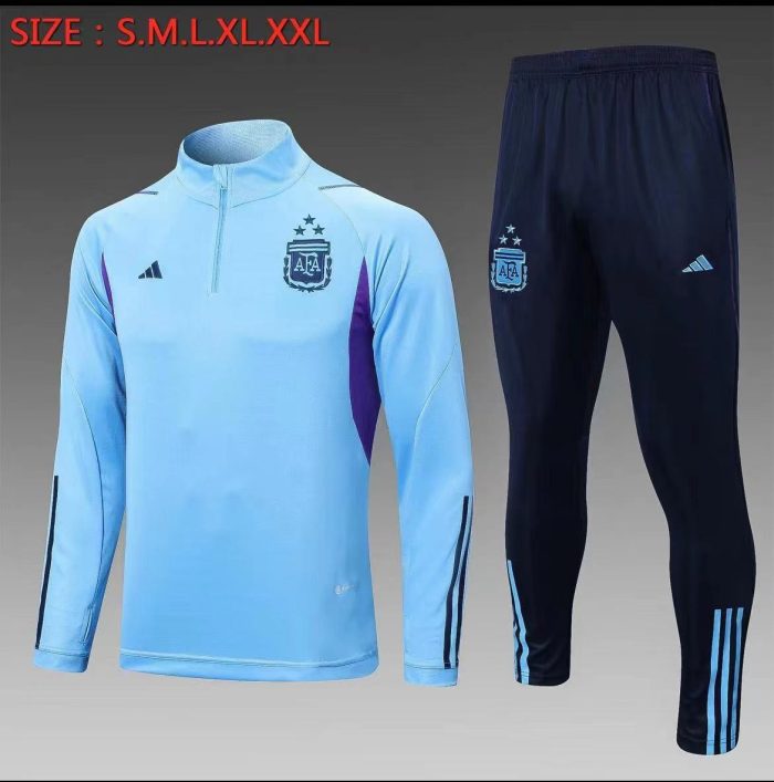 Argentina 2022-23 Light Blue (Three Stars) Half-Zip Jacket - 图片 9