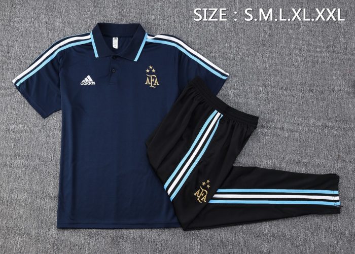 Argentina 22/23 Polo Shirt Royal Blue with White Blue Trim - 图片 2