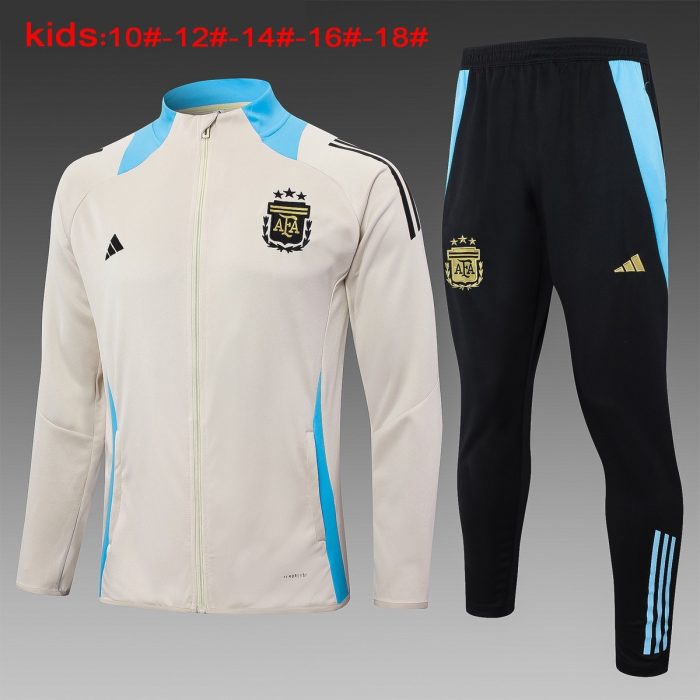 Argentina 24/25 Yellow Kids Long Zipper Jacket - 图片 2