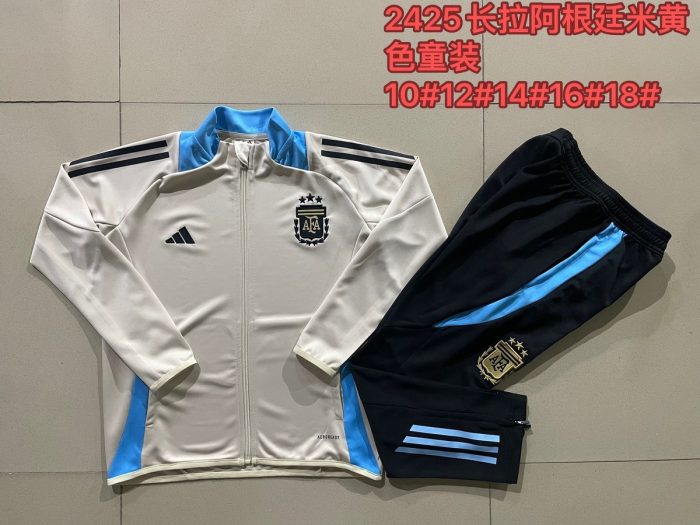 Argentina 24/25 Yellow Kids Long Zipper Jacket - 图片 4