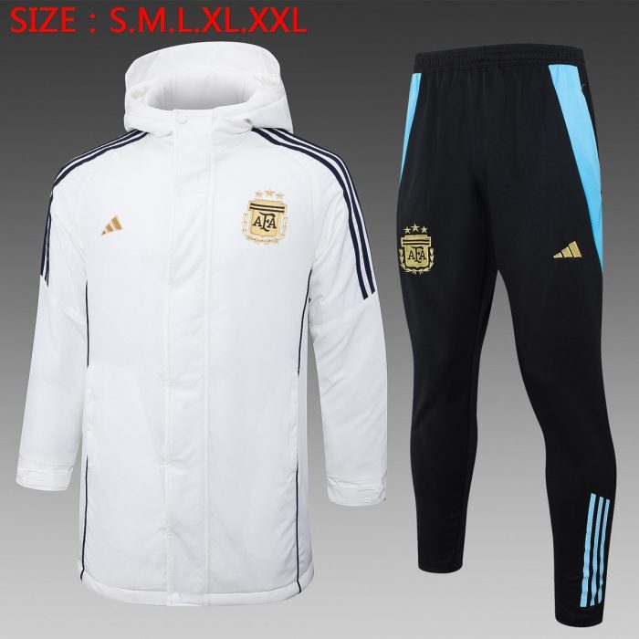 Argentina 24/25 White Cotton Jacket (Gold Logo) - 图片 2