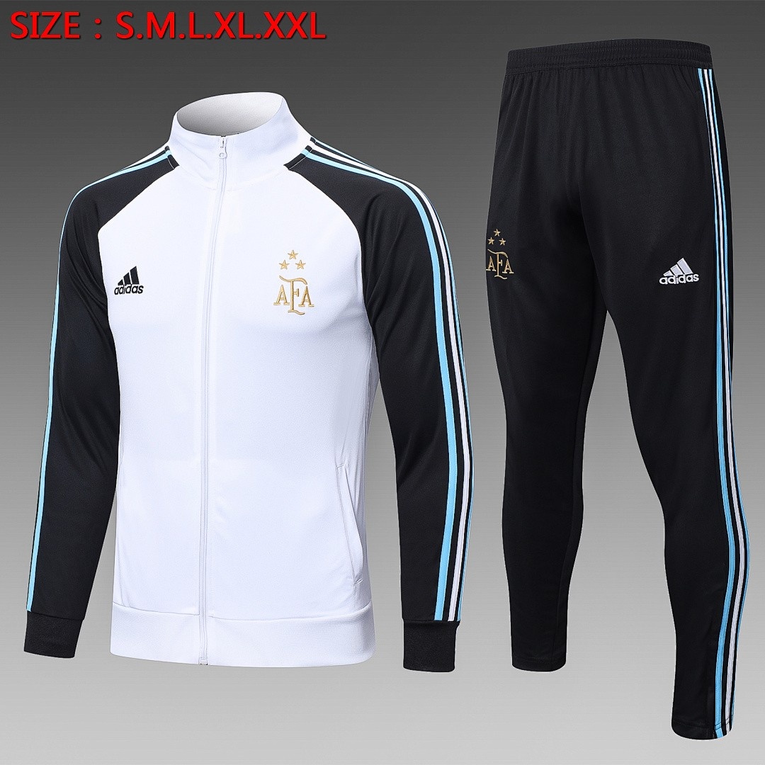 Argentina 2022-23 White (Black Sleeves) Three Stars Long Zip Jacket