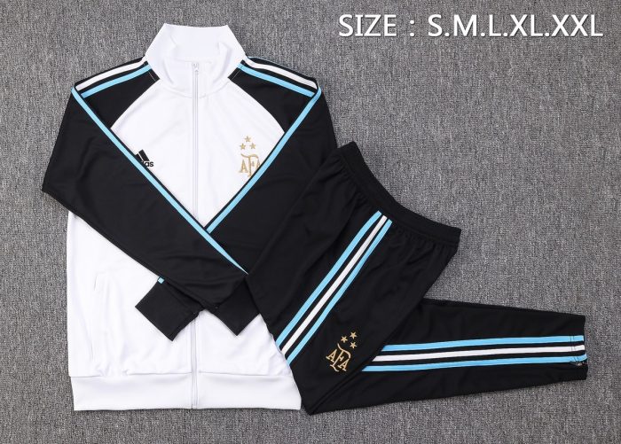 Argentina 2022-23 White (Black Sleeves) Three Stars Long Zip Jacket - 图片 2
