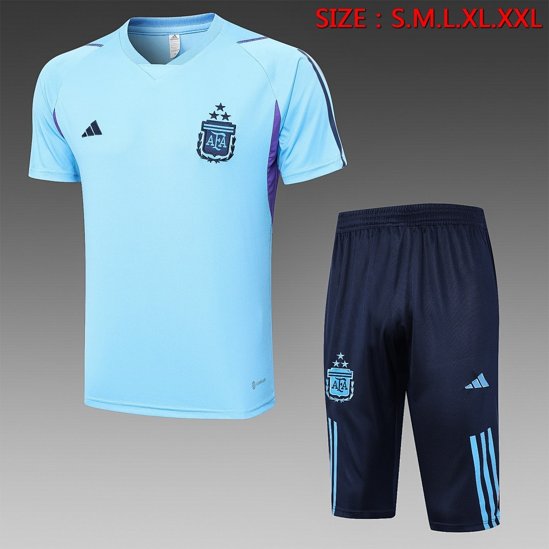 Argentina 23-24 Light Blue Short Sleeve Training Set with 3/4 Pants