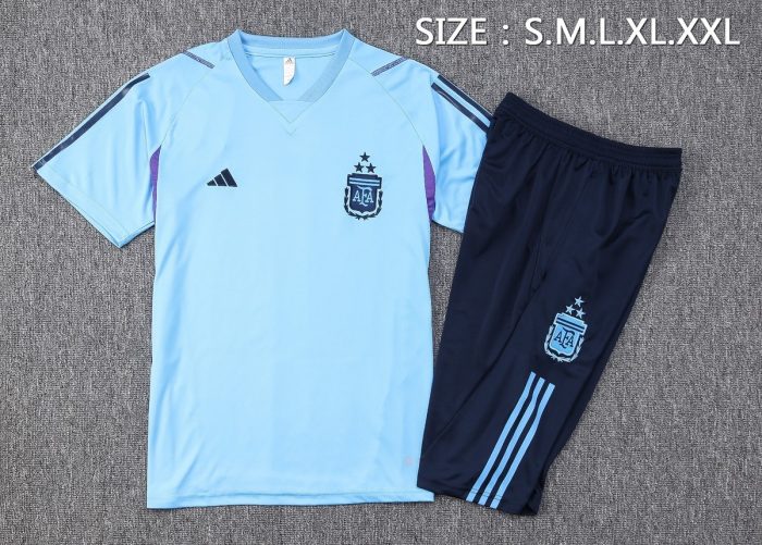Argentina 23-24 Light Blue Short Sleeve Training Set with 3/4 Pants - 图片 2
