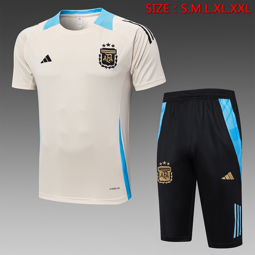 Argentina 24/25 Short Sleeve Training Set in Beige (with 7/8 Pants)