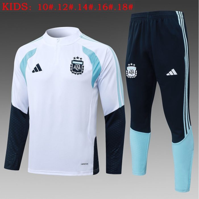 Argentina White Kids' Half-Zip Jacket - 图片 2