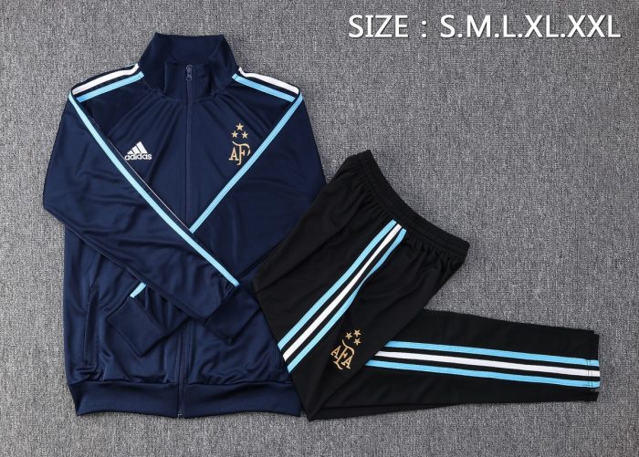 Argentina 2022/23 High Neck Dark Blue (Three Stars) Long Zipper Jacket - 图片 2
