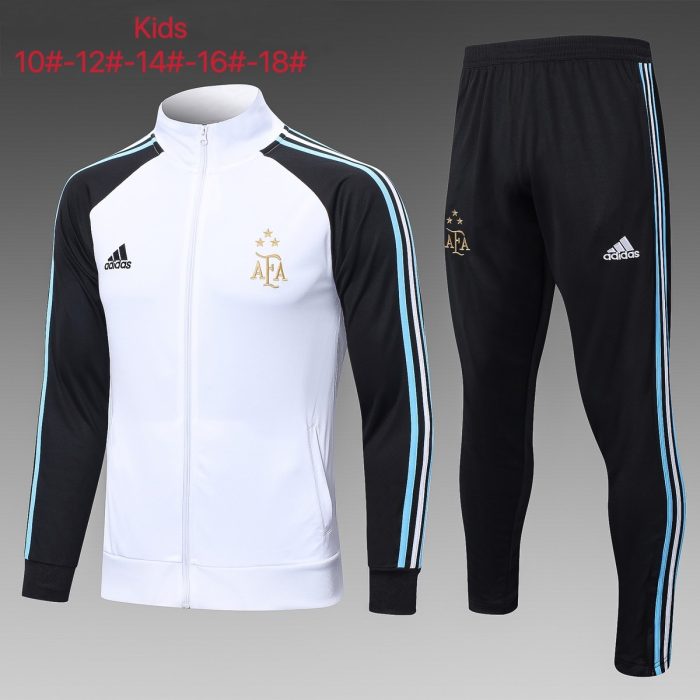 Argentina 2022/23 White High Neck Children's Kit (Three Stars) - 图片 2