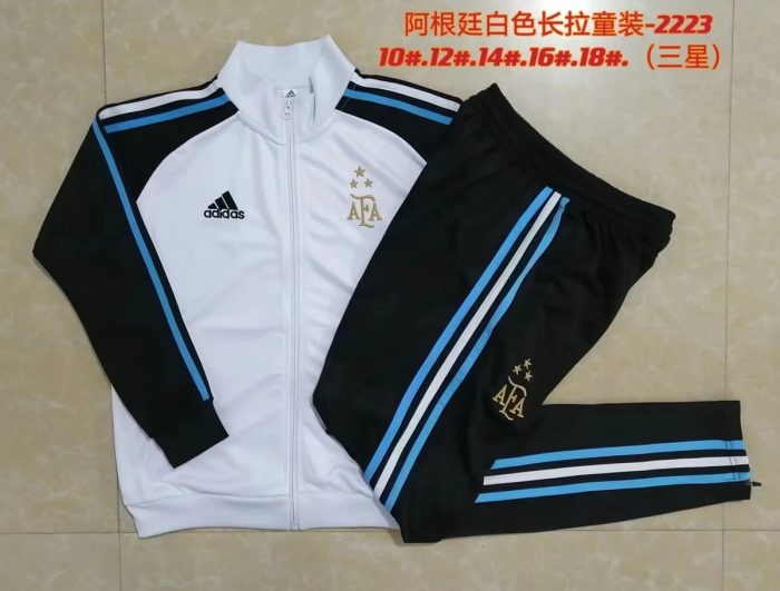 Argentina 2022/23 White High Neck Children's Kit (Three Stars) - 图片 3