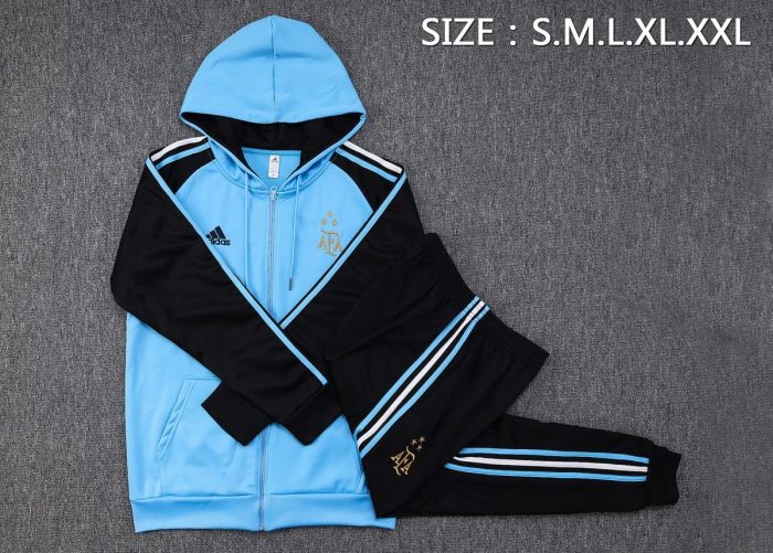 Argentina 2022-23 Light Blue Long Zip Jacket with Cap (Three Stars) - 图片 2