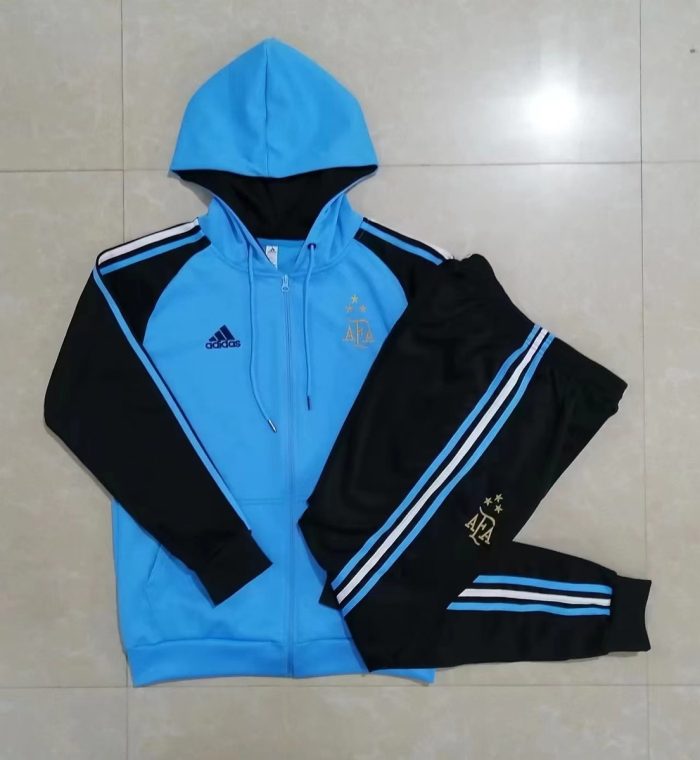 Argentina 2022-23 Light Blue Long Zip Jacket with Cap (Three Stars) - 图片 9