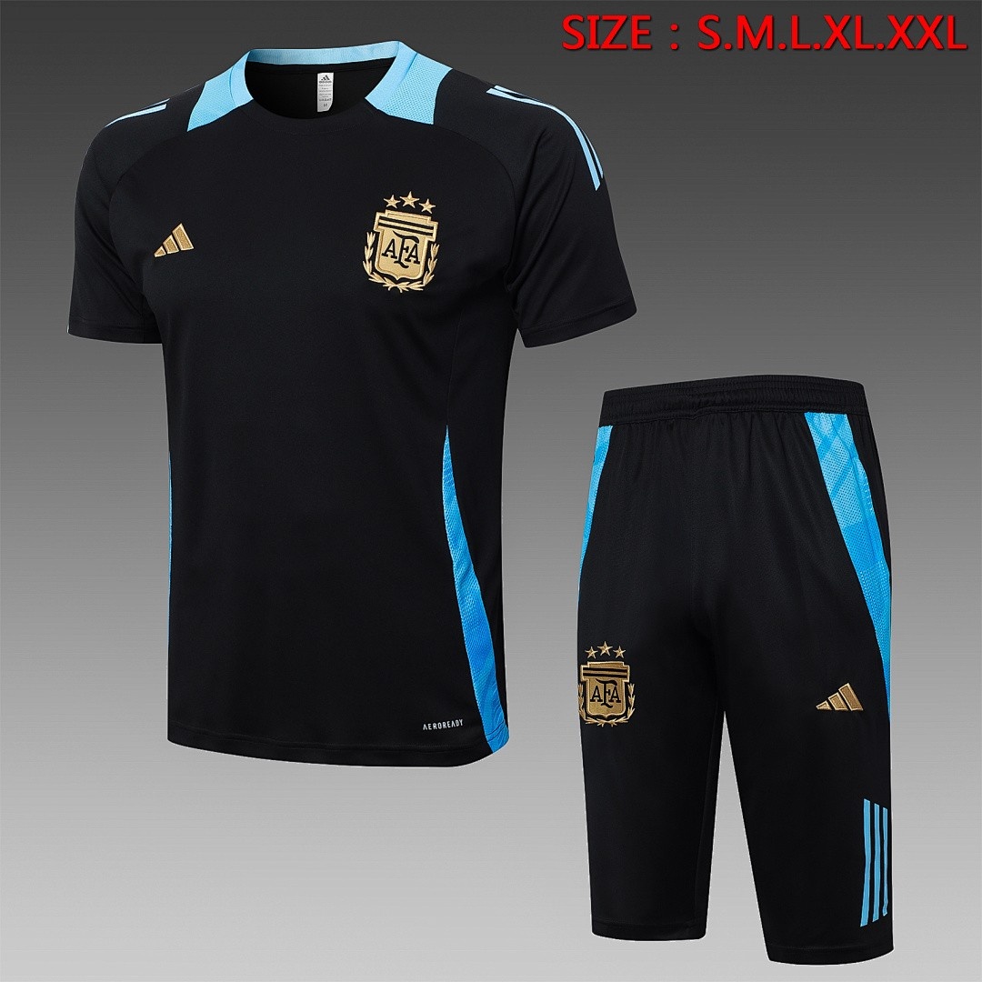 Argentina 24/25 Black Short Sleeve Training Set with 3/4 Pants
