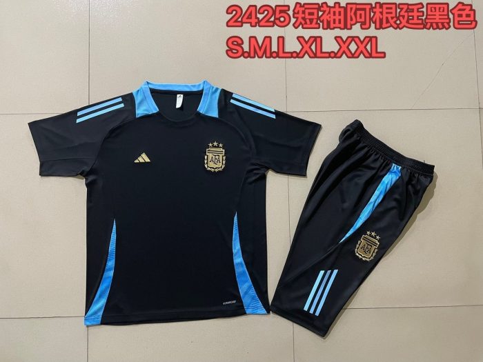 Argentina 24/25 Black Short Sleeve Training Set with 3/4 Pants - 图片 9