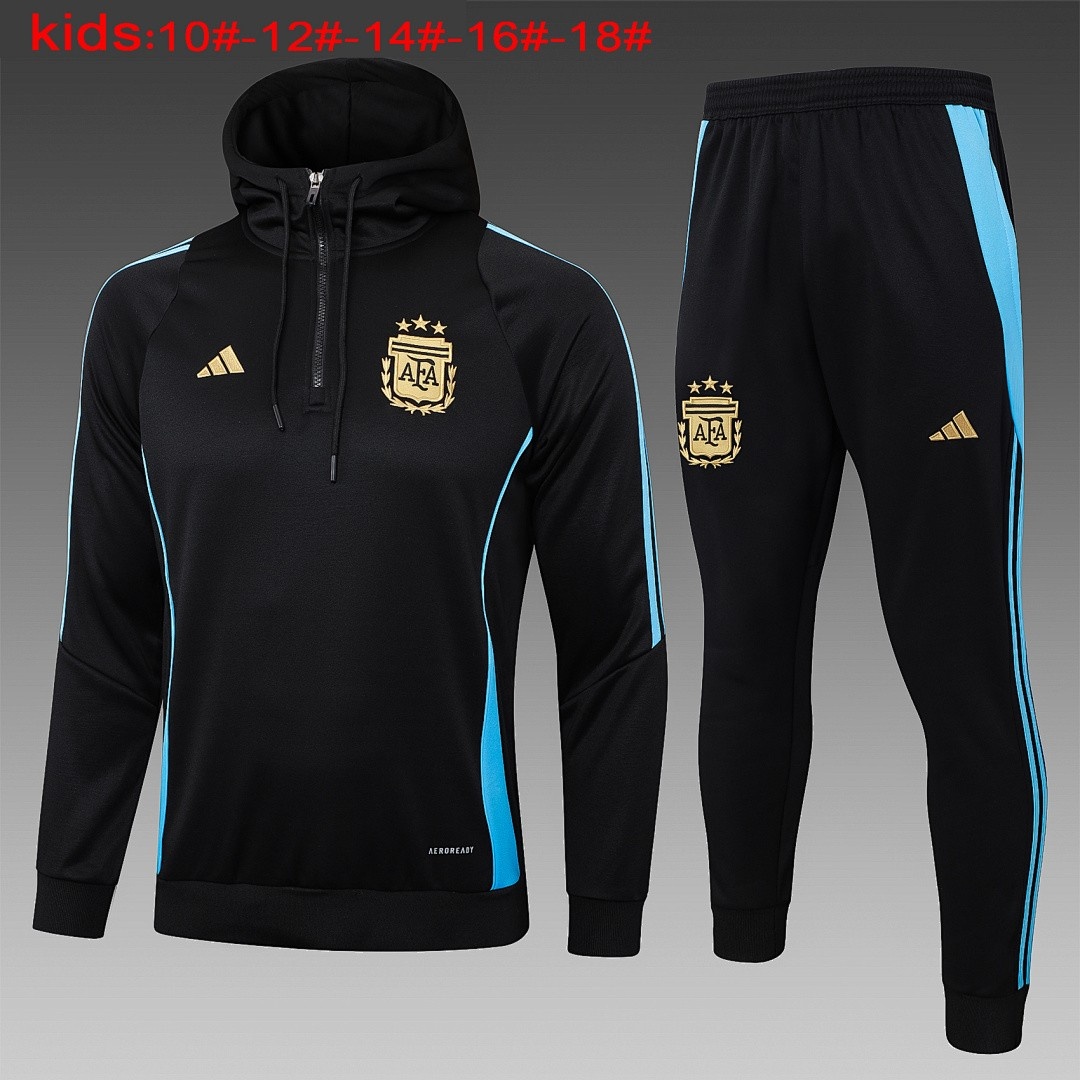 JER-8574_1 Argentina 24/25 Half-Zip Hoodie Black Kids - 图片 1