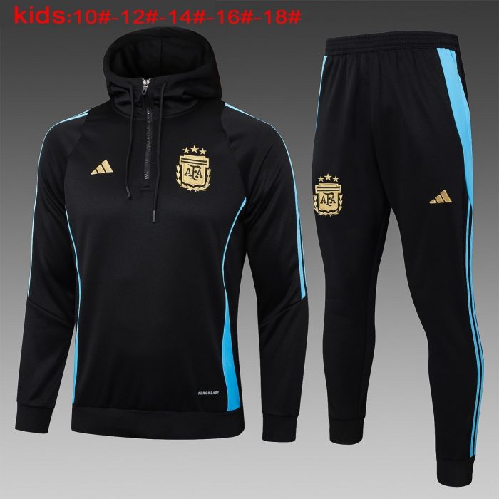 Argentina 24/25 Half-Zip Hoodie Black Kids - 图片 2