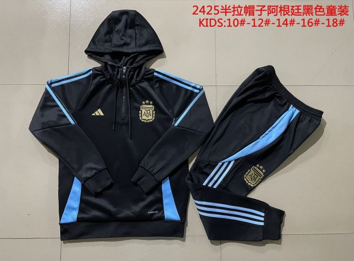 Argentina 24/25 Half-Zip Hoodie Black Kids - 图片 3
