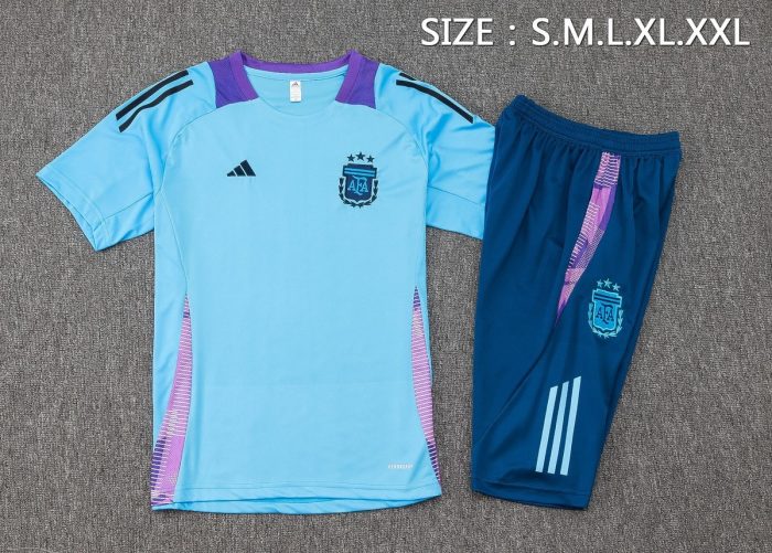 Argentina 24/25 Light Blue Short Sleeve Training Set with 3/4 Pants - 图片 2