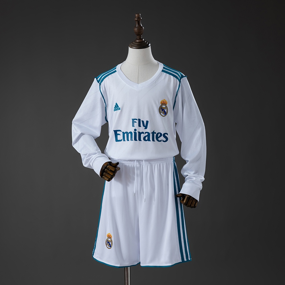 JER-10241_1 Real Madrid 17/18 Home Retro Long Sleeve Kids Kit Jersey - 图片 1