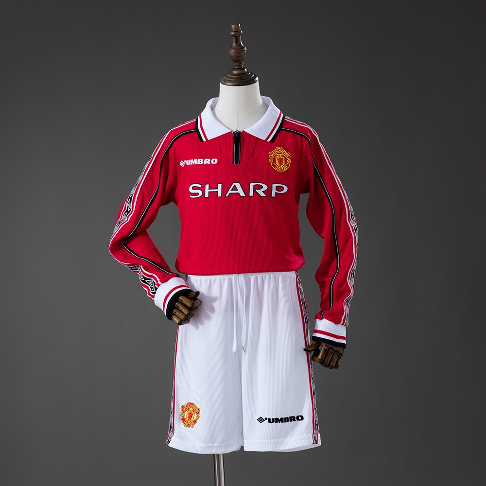 JER-10245_1 M-U 98/99 Home Retro Long Sleeve Kids Kit Jersey - 图片 1